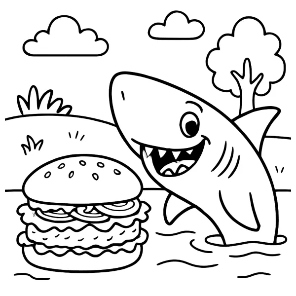 Leuke hamburger met een lachende hamerhaai