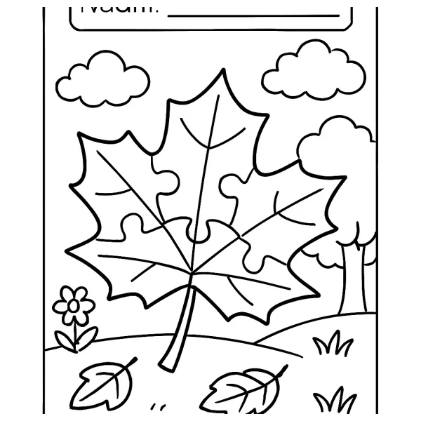 Herfstblad puzzel met naam kleuren