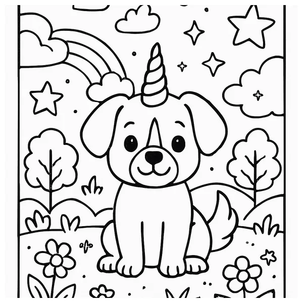Magische hond-unicorn om in te kleuren