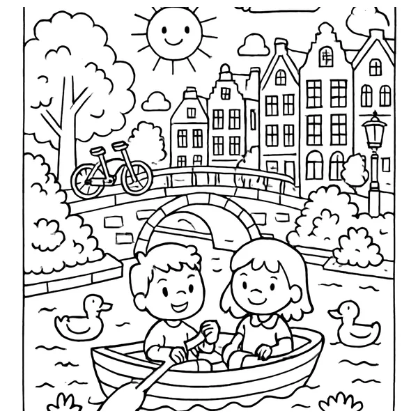 Kinderen varen in de Utrechtse grachten
