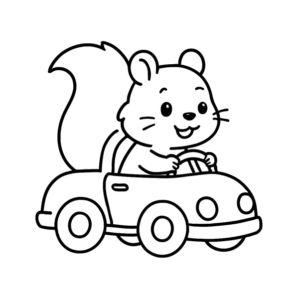 Eekhoorn rijdt in een vrolijke auto