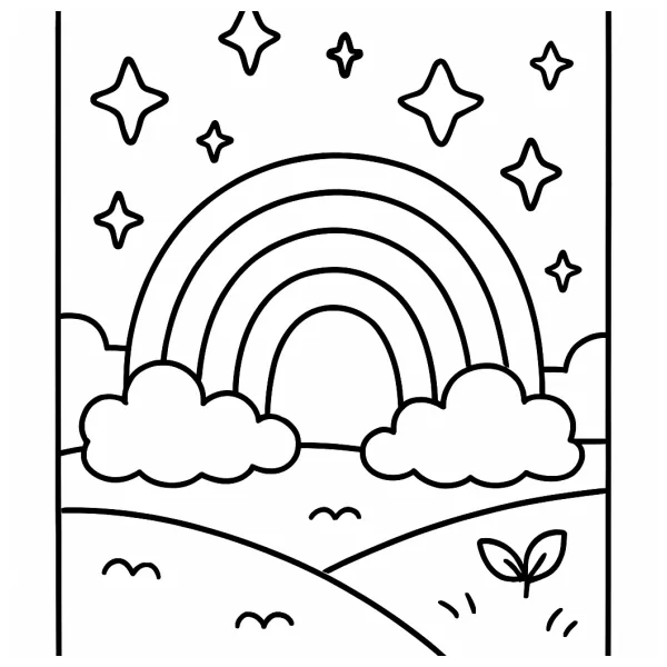 Kleurrijke regenboog met glinsterende sterren