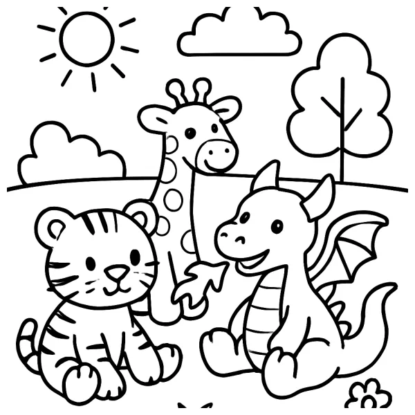 Knuffelpret met tijger, giraffe en draak
