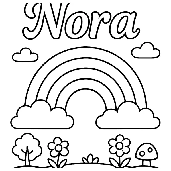 Kleurrijke regenboog met naam Nora
