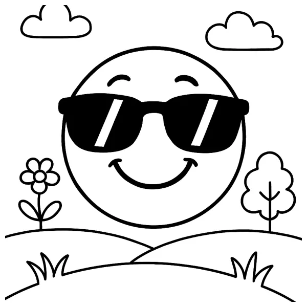 Coole smiley met zonnebril om in te kleuren