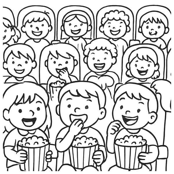 Leuke bioscoop vol kinderen met popcorn