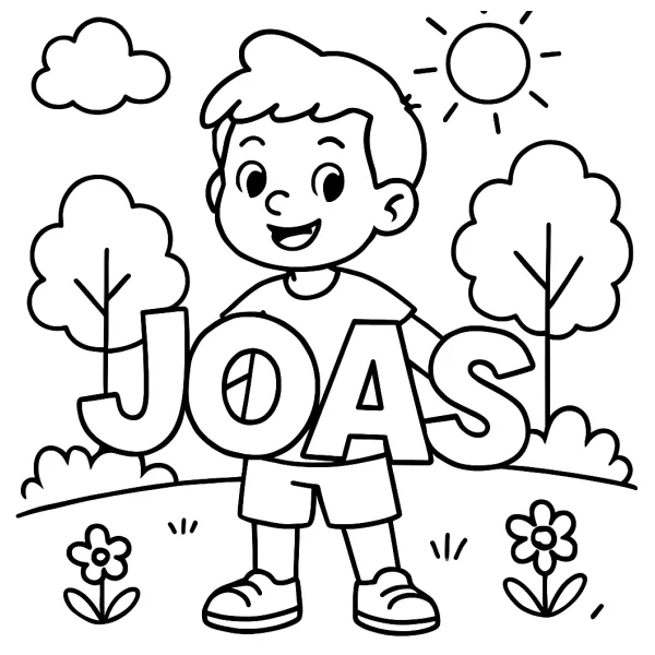Joas kleurplaat met letters om in te kleuren