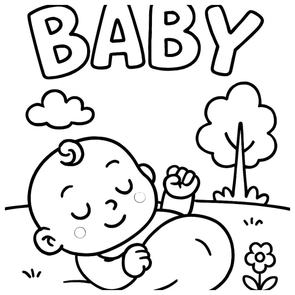 Schattige pasgeboren baby kleurplaat met Leon