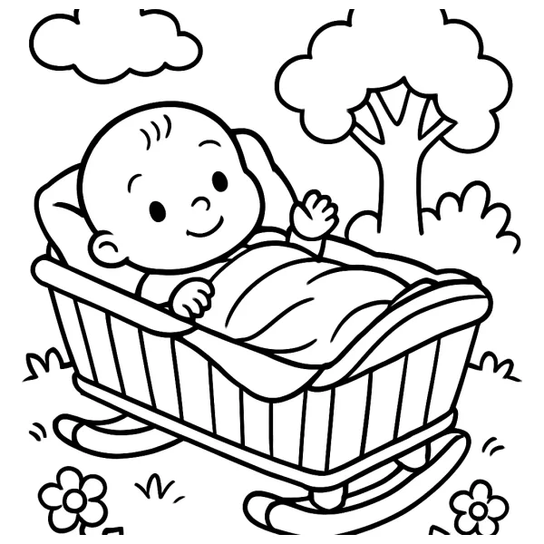 Lieve baby in een vrolijk wiegje