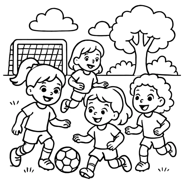 Meisjesteam speelt vrolijk voetbal
