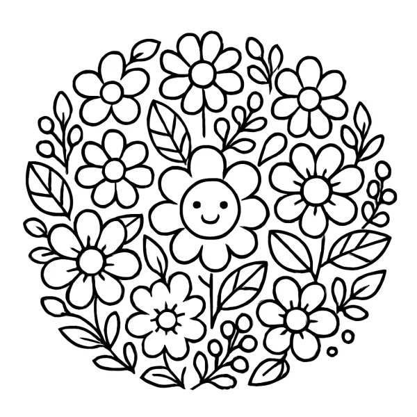 Prachtige mandala met bloemen om in te kleuren
