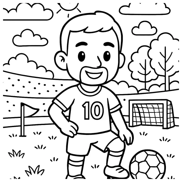 Kleurplaat van Messi met voetbal