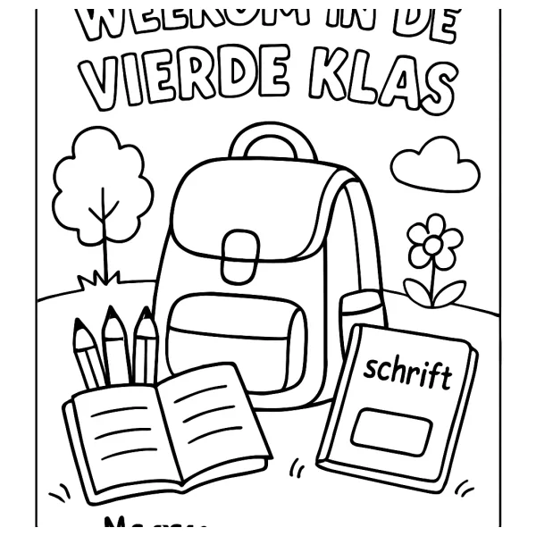 Welkom in groep 4 - Kleurplaat met schoolspullen