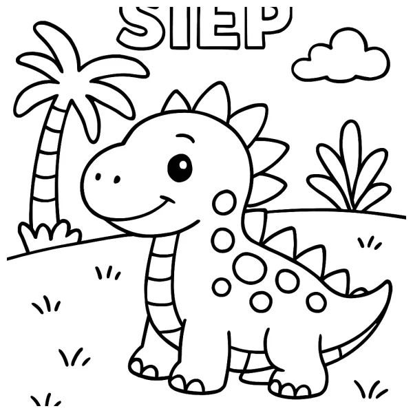 Siep de vrolijke dinosaurus kleurplaat