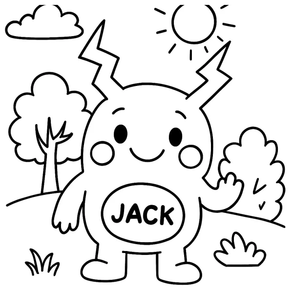 Pikachu met de naam Jack kleurplaat
