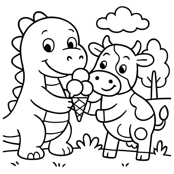 Dino en koe met een lekker ijsje