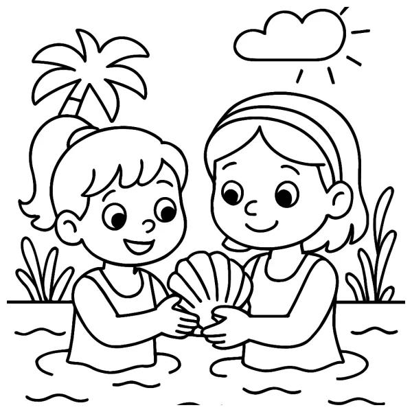 Twee meisjes bij zwemles met schelp