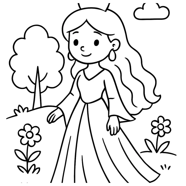 Prinses met lang haar en mooie jurk