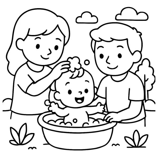 Jens en Yara wassen de baby in het badje