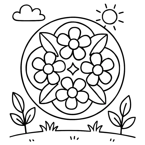 Prachtige mandala met bloemen om in te kleuren