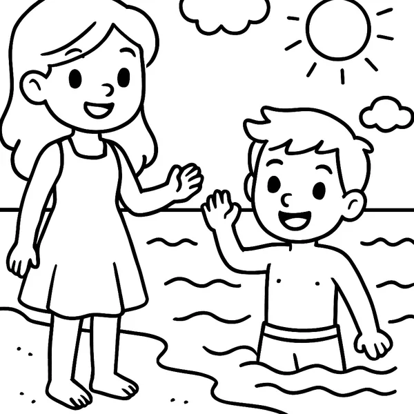 Prinses op het strand met prins in het water