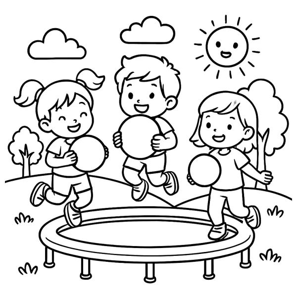 Jongen springt vrolijk met bal op trampoline