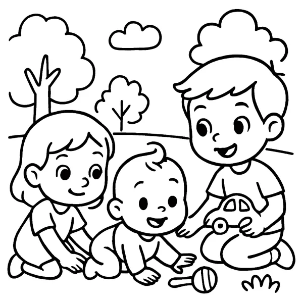 Baby met broer en zus plezier maken