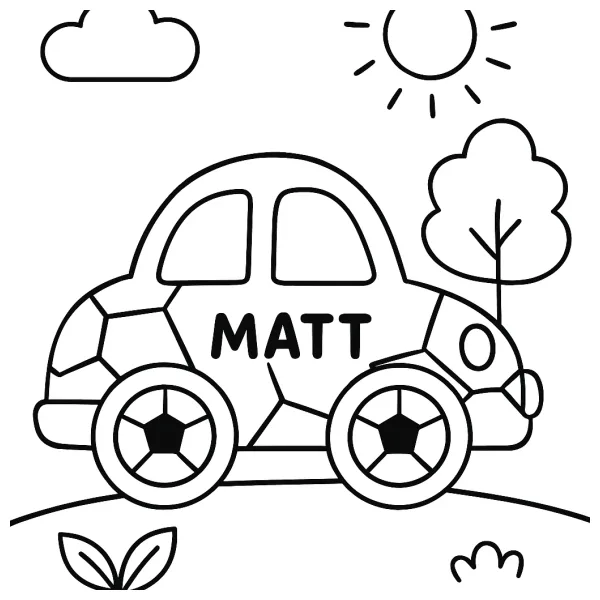 Voetballende auto met naam Matt