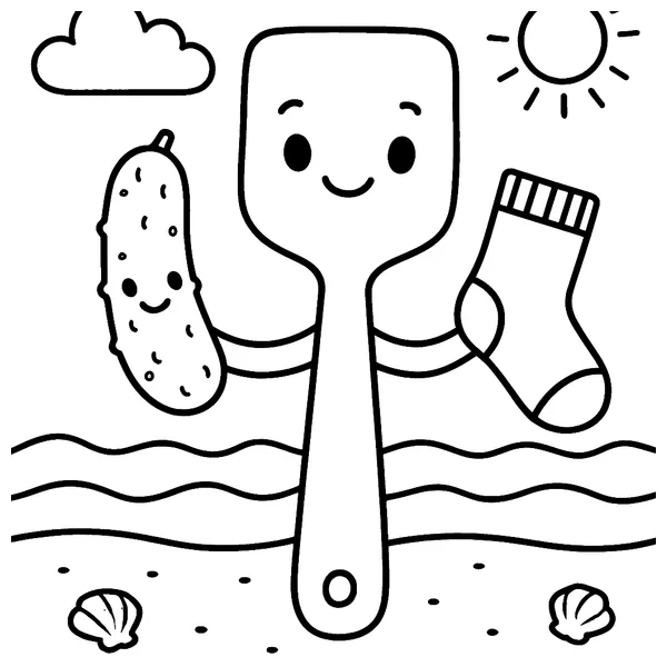 Spatel met augurk en sok aan het strand