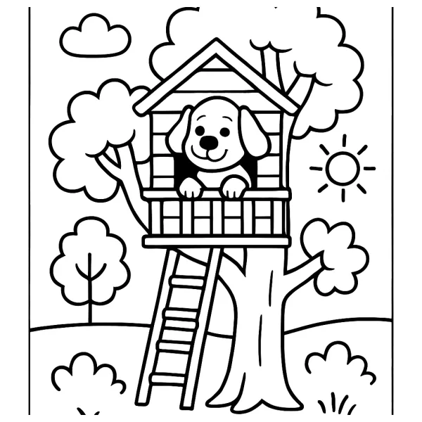 Hond woont leuk in een boomhut